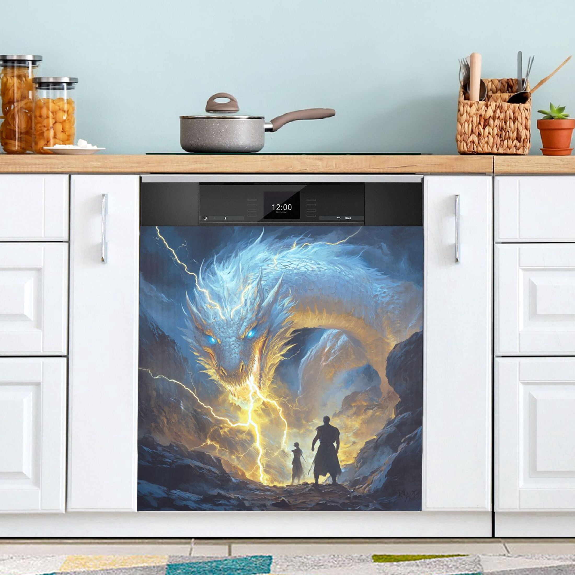Dishwasher Magnetic Sticker 23x26 Inch Refrigerator Magnetic Sticker Washing Machine Magnetic Sticker Kitchen Panel Magnetic Sticker Home Decor The Big White Dragon