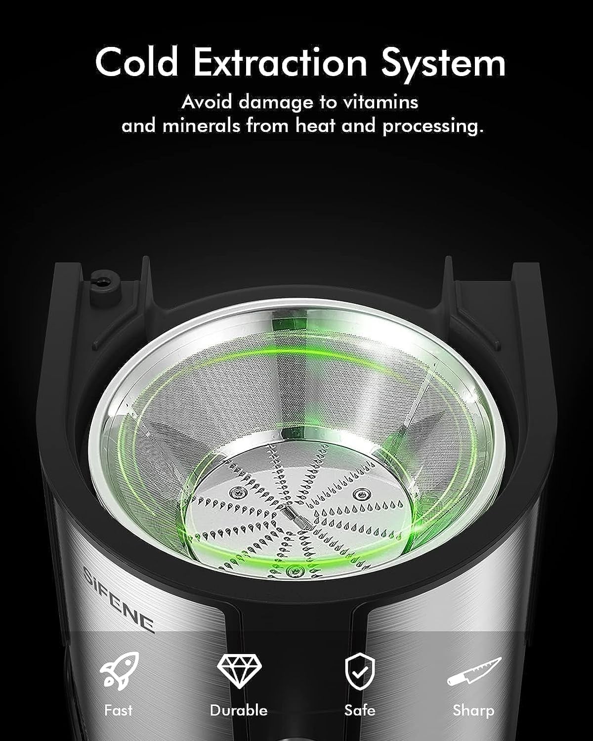 SiFENE Pro 800 W 3-Speed Centrifugal Juicer, Silver