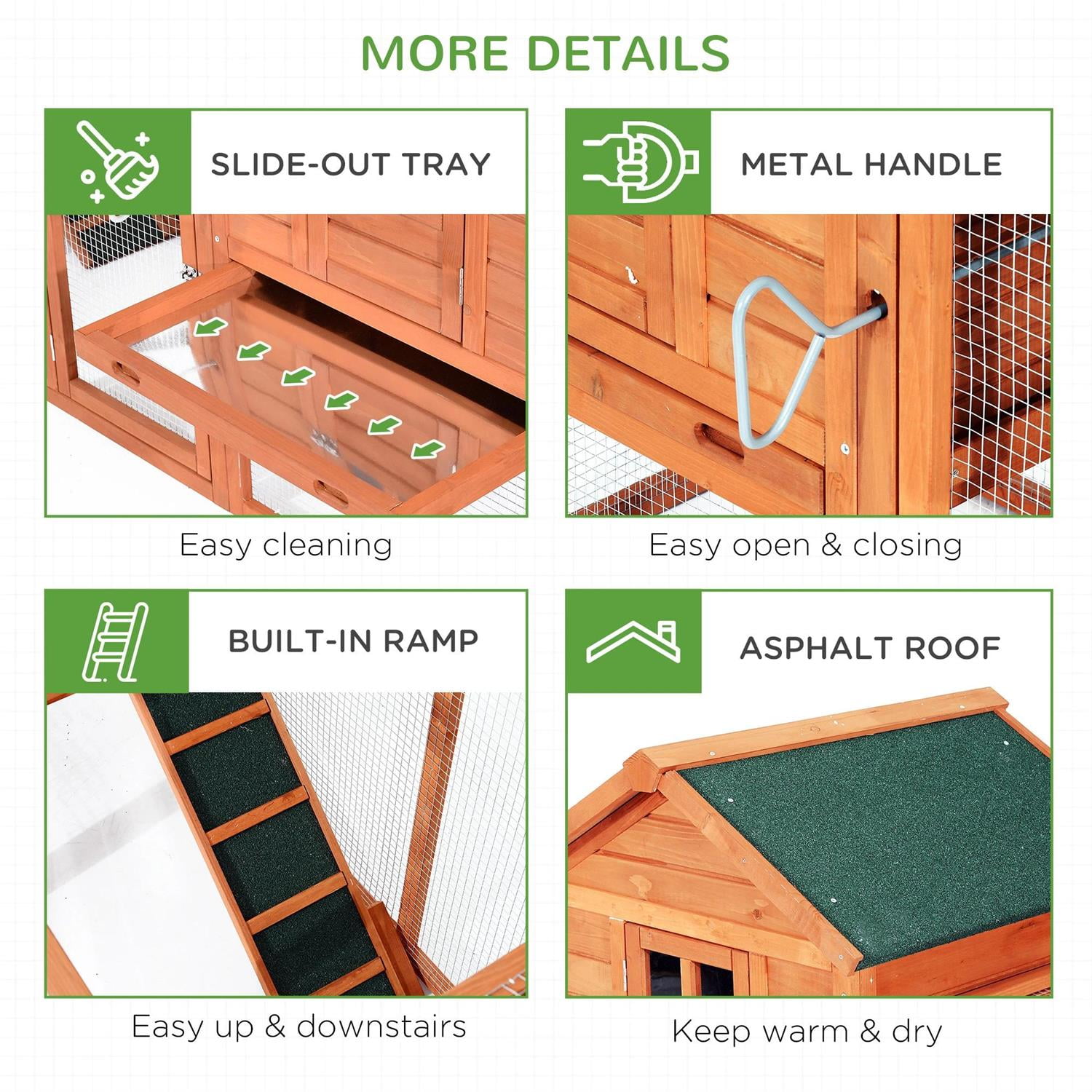 Pefilos 124" Outdoor Wooden Dual Chicken Coop with Nesting Box, Runs, Farm Hen House 3-6 Hens, Weatherproof Pet House for Rabbits, Poultry, Orange