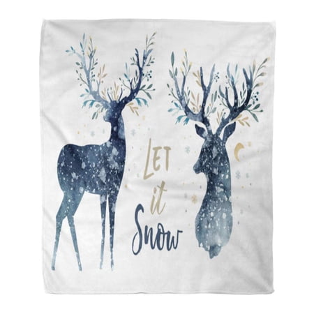 SIDONKU Throw Blanket Warm Cozy Print Flannel Watercolor Closeup Portrait of Cute Deer Christmas Winter Comfortable Soft for Bed Sofa and Couch 58x80 Inches