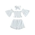 thumbnail image 2 of Qiylii Girls Off Shoulder Flare Sleeves Tops+Ruffle Shorts+Headband Clothes Set, 2 of 6