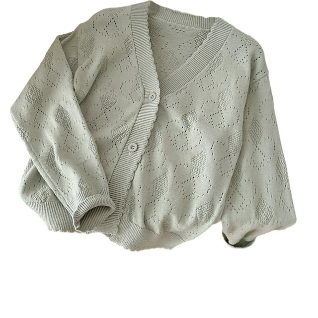 FAIWAD Girls Knit Cardigan Long Sleeve Hollow Out Button Knit Sweater Open Front Soft Knit Plus Size Outerwear
