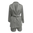 thumbnail image 3 of WAYUTE 2 Piece Sets for Women Lapel Business Office Plain V Neck Long Sleeve Suit Jacket Slim Fit Solid Color Shorts Sets, 3 of 5