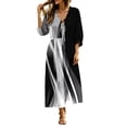 thumbnail image 2 of Ayolanni V-Neck Dresses for Women 3/4 Sleeve Geometric Print A-Line Maxi Dress Dressy Work Formal Ruffle Long Dress Black L, 2 of 7
