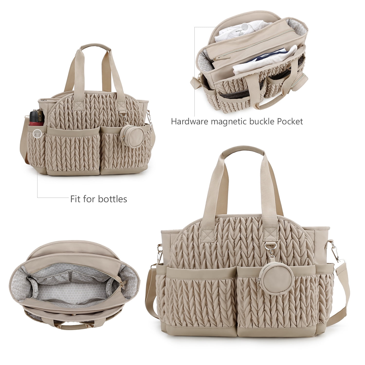 Sunyuer Diaper Bag Tote for Daily Use, Quilted Mommy Bag Function Maternity Bag Diaper Changing Messenger with Shoulder Strap Wet Pocket