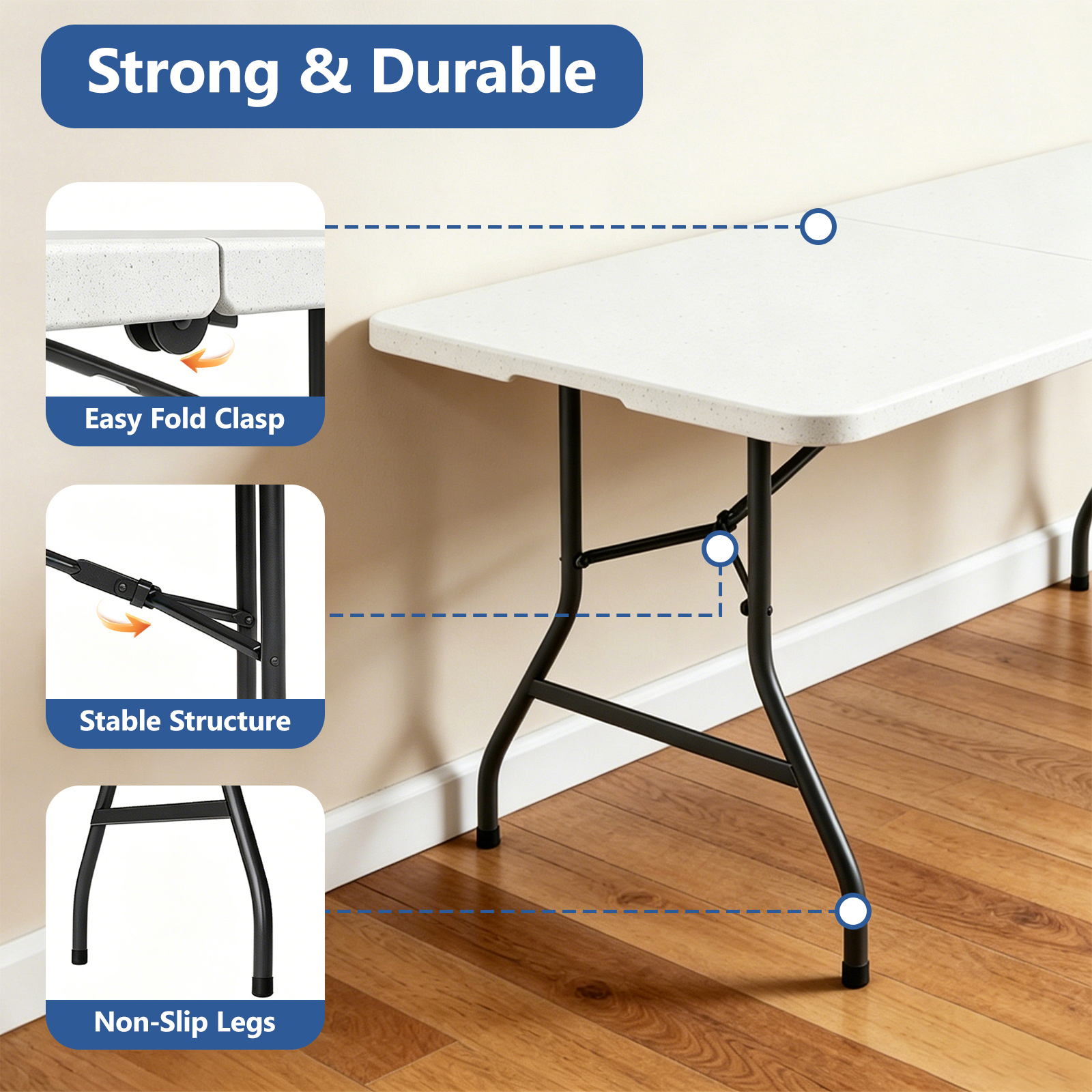 HaiCube 6-Foot Folding Table, White photo 5