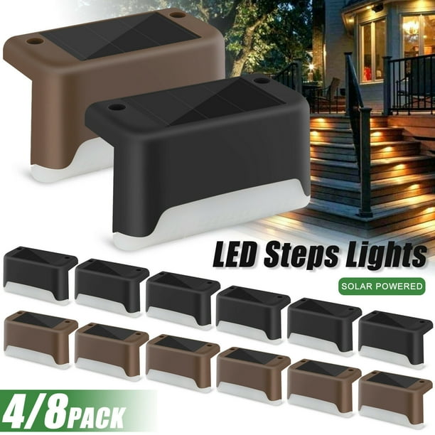 Solar Deck Lights 4Pack, LED Solar Powered Fence Step Lights Outdoor Waterproof for Stair