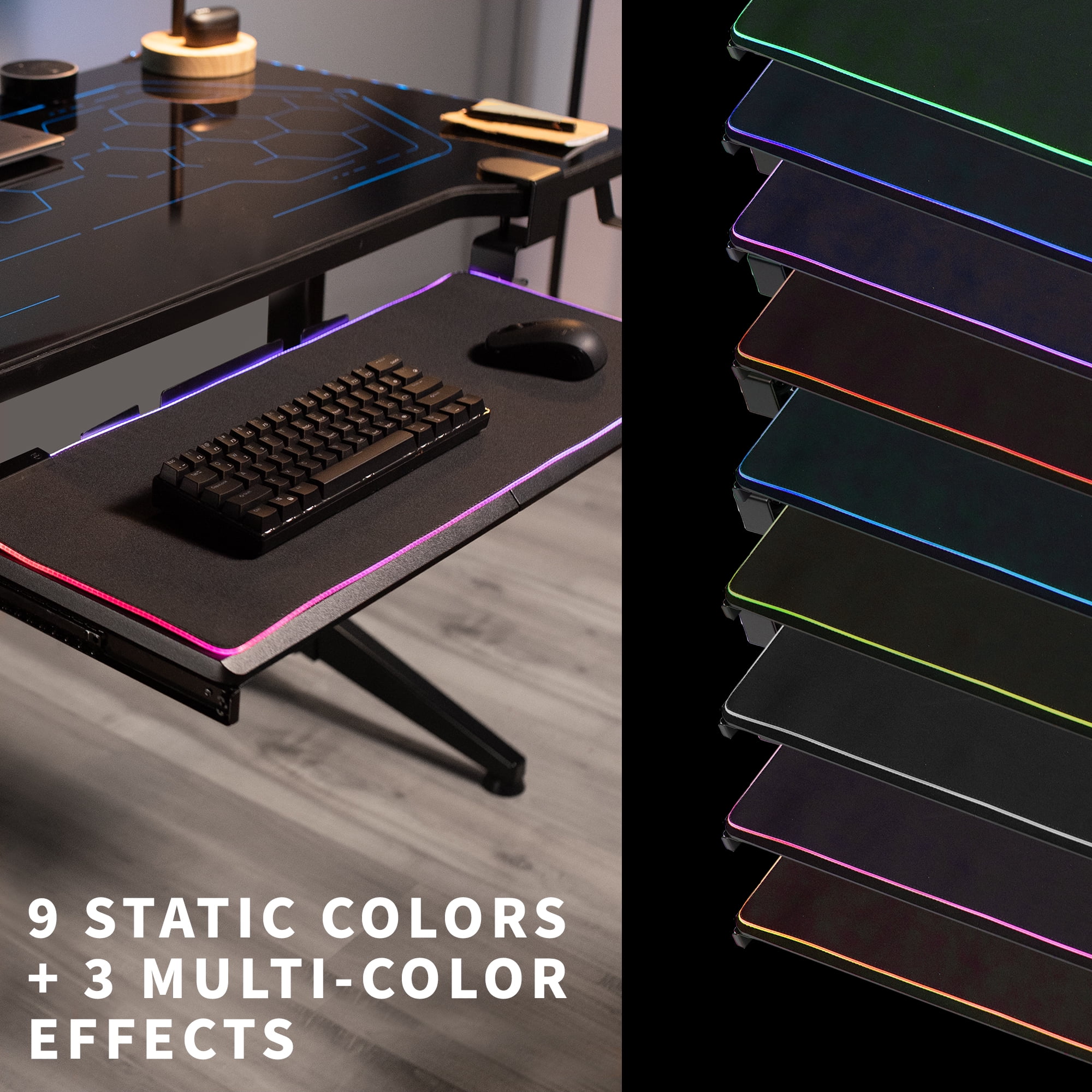 VIVO Clamp-on Computer Keyboard and Mouse Under Desk Slider Tray with RGB Pad