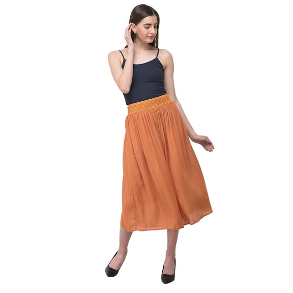 Rayon Womens Skirts Gauze High Waist Skirt for Women Solid Midi Skirt for Ladies Long Knee Length Girls Fashion Online By Oussum