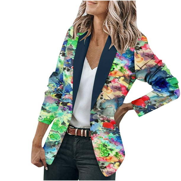 Blazer Jackets for Women Plus Size Slim Blazers for Women Fashion Print  Jacket Long Sleeve Cardigan Notched Lapel Casual Outfit Trendy Open Front  Coat Chaquetas de Mujer Casual Elegantes para Frio -