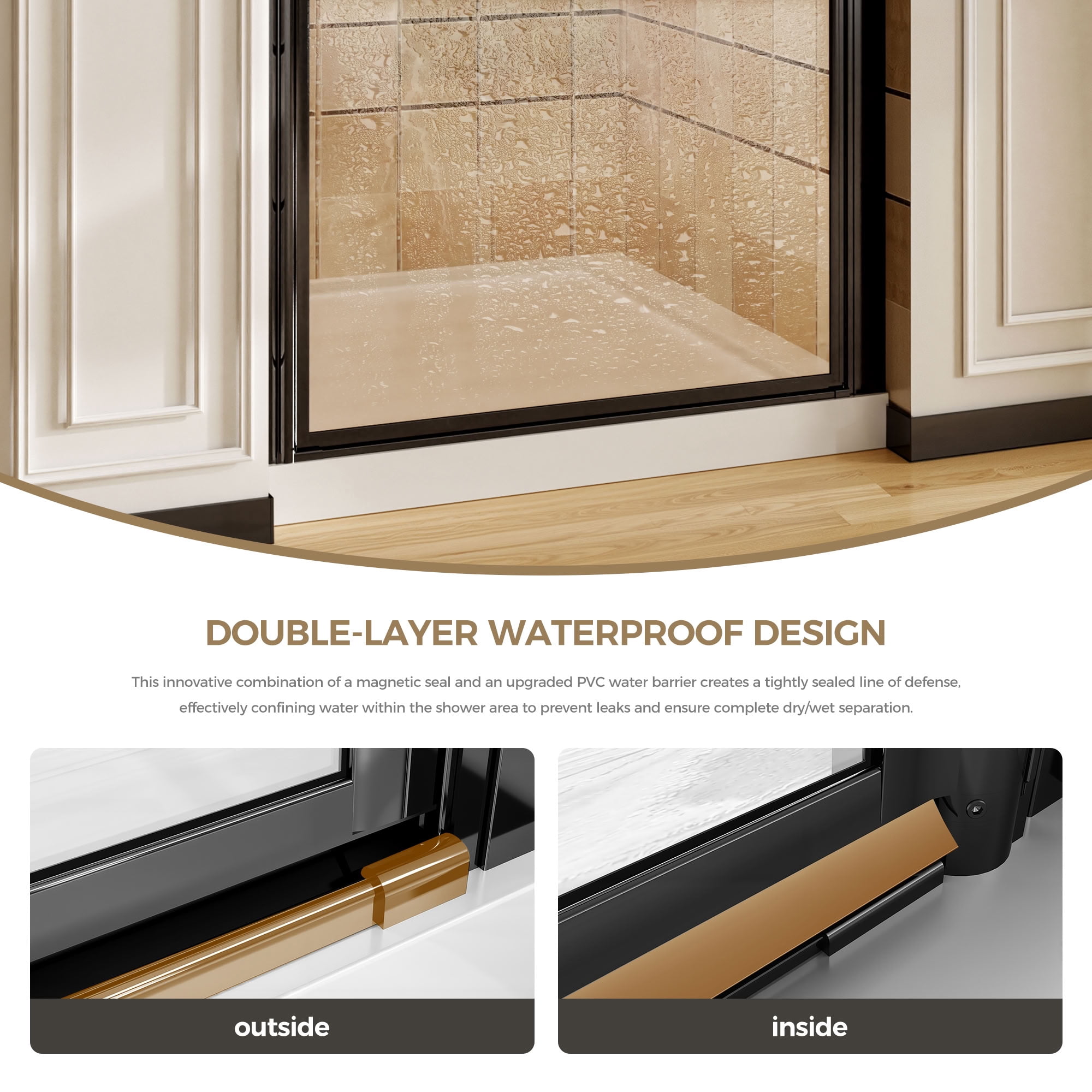 MAYEERTY Frameless Pivot Shower Door, Matte Black, 1/4" Tempered Glass with Explosion-Proof Film, Waterproof & 180° Pivot