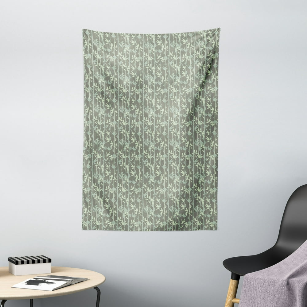 Bamboo Tapestry, Botanical Plant Themed Leaves and Stems Repetition ...