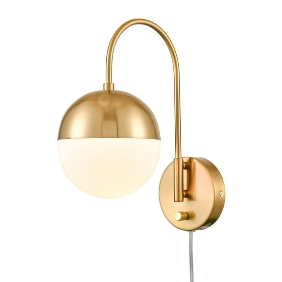 Claxy Gold Plug in Wall Sconce with Globe White Glass Shade