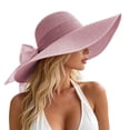 thumbnail image 2 of Women Fashion Sun Hats Wide Brim Straw Beach Hat Large Back Ribbon Bow Foldable Roll-Up Summer Vacation UPF 50+ Beach Gardening Travel Pool Outdoor Daily Purple M(M), 2 of 5