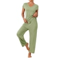 thumbnail image 2 of Conjunto de pijama casual de modal de manga corta para mujer 2 piezas, ropa de casa, pantalones largos, sudadera M verde claro, 2 of 6