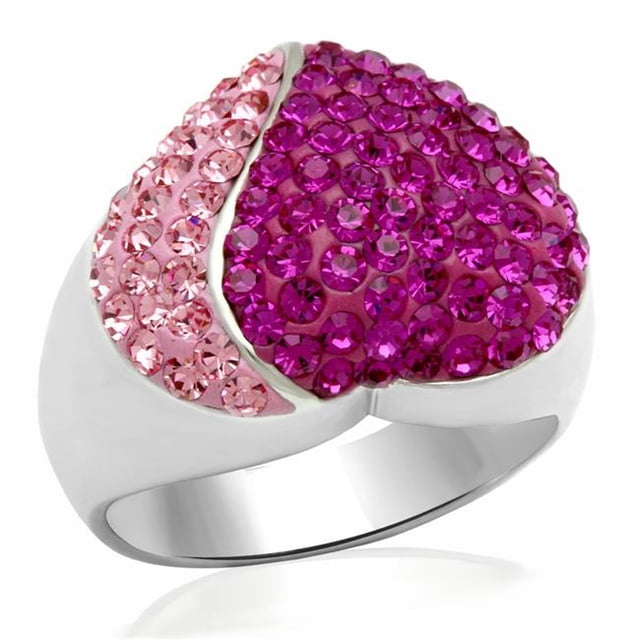 Women Rhodium Brass Ring with Top Grade Crystal in Multi Color - Size 7