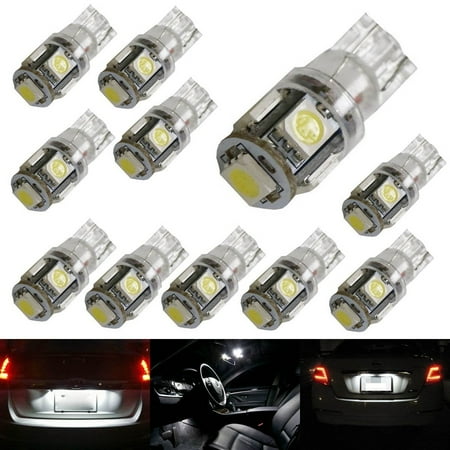 - iJDMTOY (10) 5-SMD-5050 168 194 2825 W5W LED Replacement Bulbs For Car Interior Map/Dome Lights, License Plate Lights, Parking Lights, Xenon White