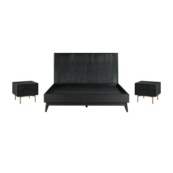 Carnaby Queen 3 Piece Bedroom Set in Black Brushed Oak Wood