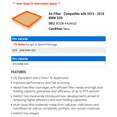 thumbnail image 2 of Air Filter - Compatible with 2013 - 2018 BMW 320i 2014 2015 2016 2017, 2 of 2