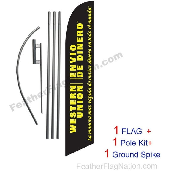 Western Union Envio De Dinero Advertising Feather Banner Swooper Flag Sign with Flag Pole Kit and Ground Stake