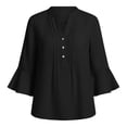 thumbnail image 5 of Craaazy Women's Loose Fit Button V-Neck 3/4 Sleeve Trendy Casual Blouse with Flared Cuffs Lightweight Breathable Summer Wear Top Gifts, 5 of 7