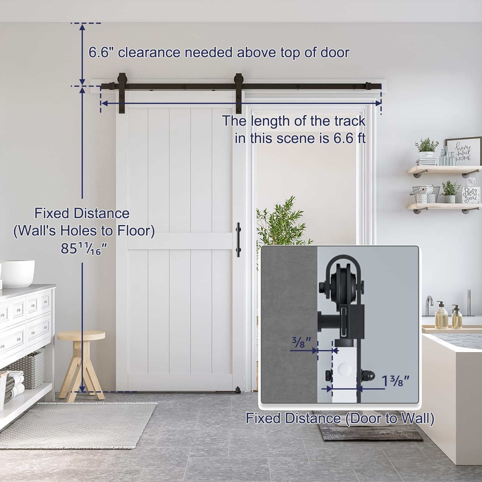 Easy4Home 36"x 84" Sliding Barn Door With 6.6ft Sliding Track,White