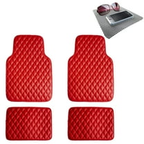 FH Group Diamond Pattern Floor Mats Leather For Car SUV Van Red w/ Gray Dash Pad