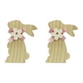 thumbnail image 2 of Easter Wooden Bunny Desktop Decor, 2-Pack Standing Rabbit Figurines With Ribbon & Flower Accents, Easter Tabletop Ornament For Home Office Shelf Decor, 2 of 5