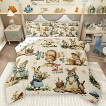 Homewish Animal Hedgehog Rabbits 3-Piece Full Size Comforter Sets For Kids Boys Girls,Jungle Wildlife Bedding Comforter Set,Floral Mushroom Lightweight Bedding Sets,Lightweight Room Decor,Reversible