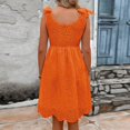 thumbnail image 2 of Green Maxi Dress For Women, Eyelet V Neck Suspender Casual Sleeveless Boho Beach Wedding Guest Mini Party Dresses Women 2025 Tropical Dresses Quinceanera Medieval Dresses (M, Orange) ZMTing, 2 of 5