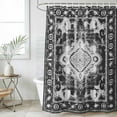 thumbnail image 6 of Polyester Fabric Black Grey Shower Curtain, Boho Vintage Print Distressed Brick Patterns Waterproof Bathtub Curtain Bathroom Decor Set with Hooks 66 x 72 Inches, 6 of 6