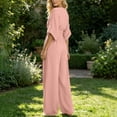 thumbnail image 6 of YanHoo Plus Size Jumpsuit for Women Half Sleeve V Neck Jumpsuits Wide Leg Pants Rompers with Pockets, 6 of 8