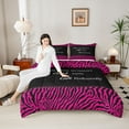 thumbnail image 4 of jejeloiu Chic Zebra Pattern Bedding Comforter Set,Abstract Geometric Lines Twin Comforter Sets,Hotpink Black Bedding Set For Kids,Ultra Soft Home Decor Reversible,2pcs, 4 of 8