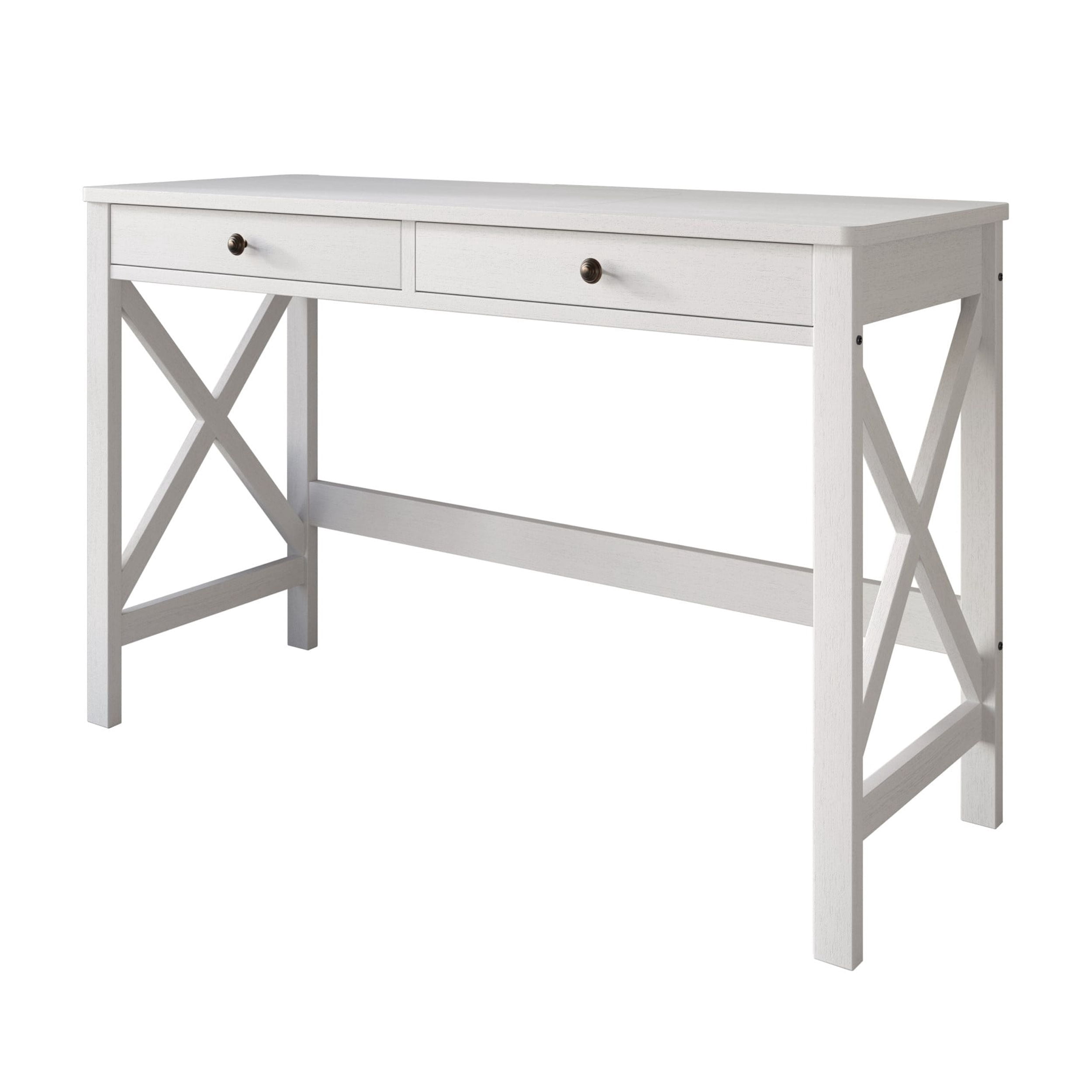 Home Design Beatrice Writing Desk with Spacious Tabletop and Built-In Drawers, Timeless Clean-Lined Design for Bedroom, Home Office, or Study Nook, White