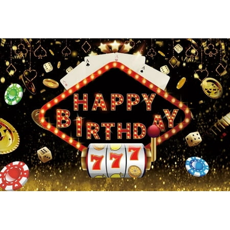 Image of Casino Las Vegas Night Happy Birthday Backdrop Gold Coin Poker Dice Man Adult Portrait Customized Photography Background
