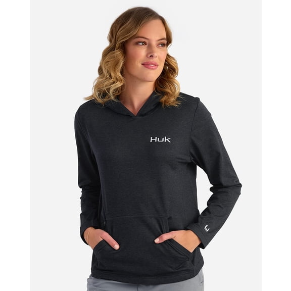 HUK H6130023 Women's Coldfront Hooded Sweatshirt-Harbor Mist Heather-2XL