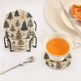 thumbnail image 3 of Yayeee 6 PCS Drink Coasters with Holder Set Woven Absorbent Round Tabletop Hot Pad, Beige Christmas Trees, 3 of 7