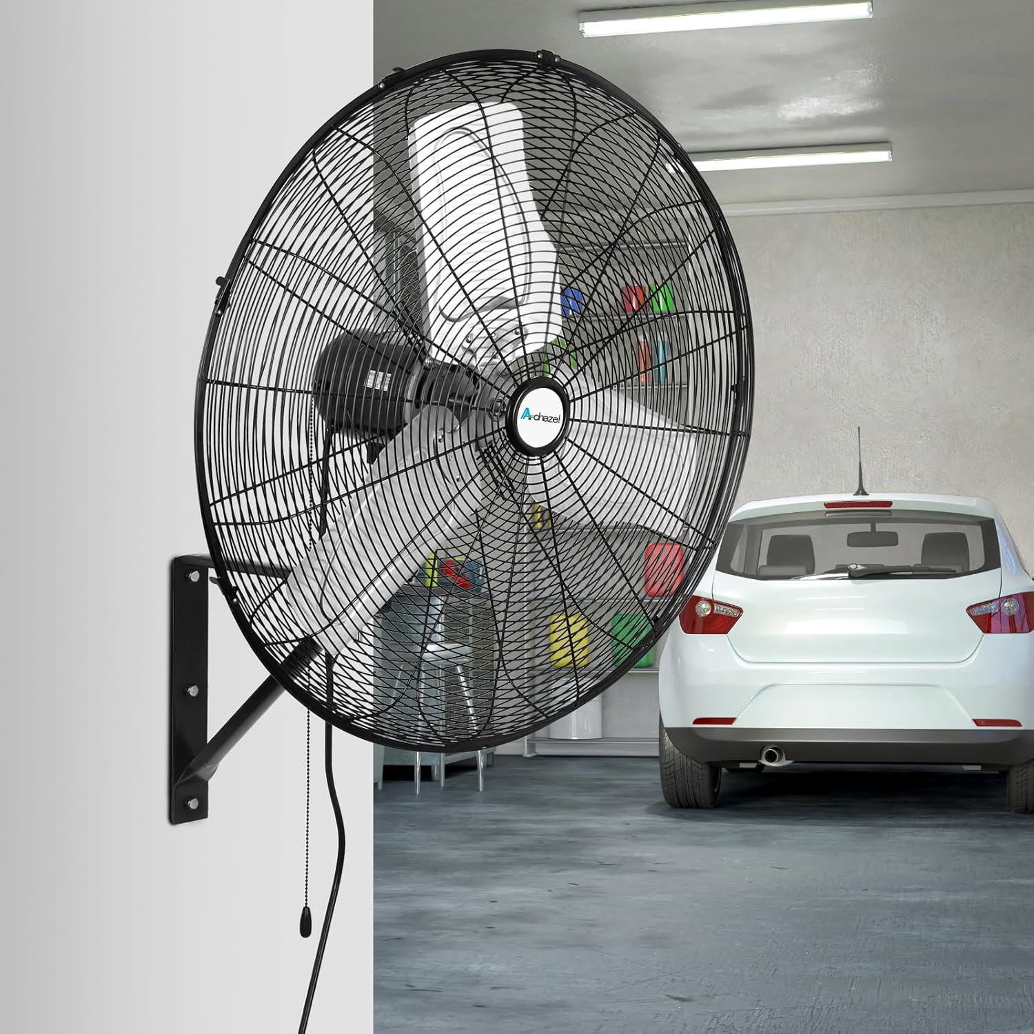 Achazel 24" Industrial Wall Mount Fan, 3-Speed 6500 CFM High Velocity Oscillating Heavy Duty Air Circulator for Garage Warehouse Shop, UL Listed