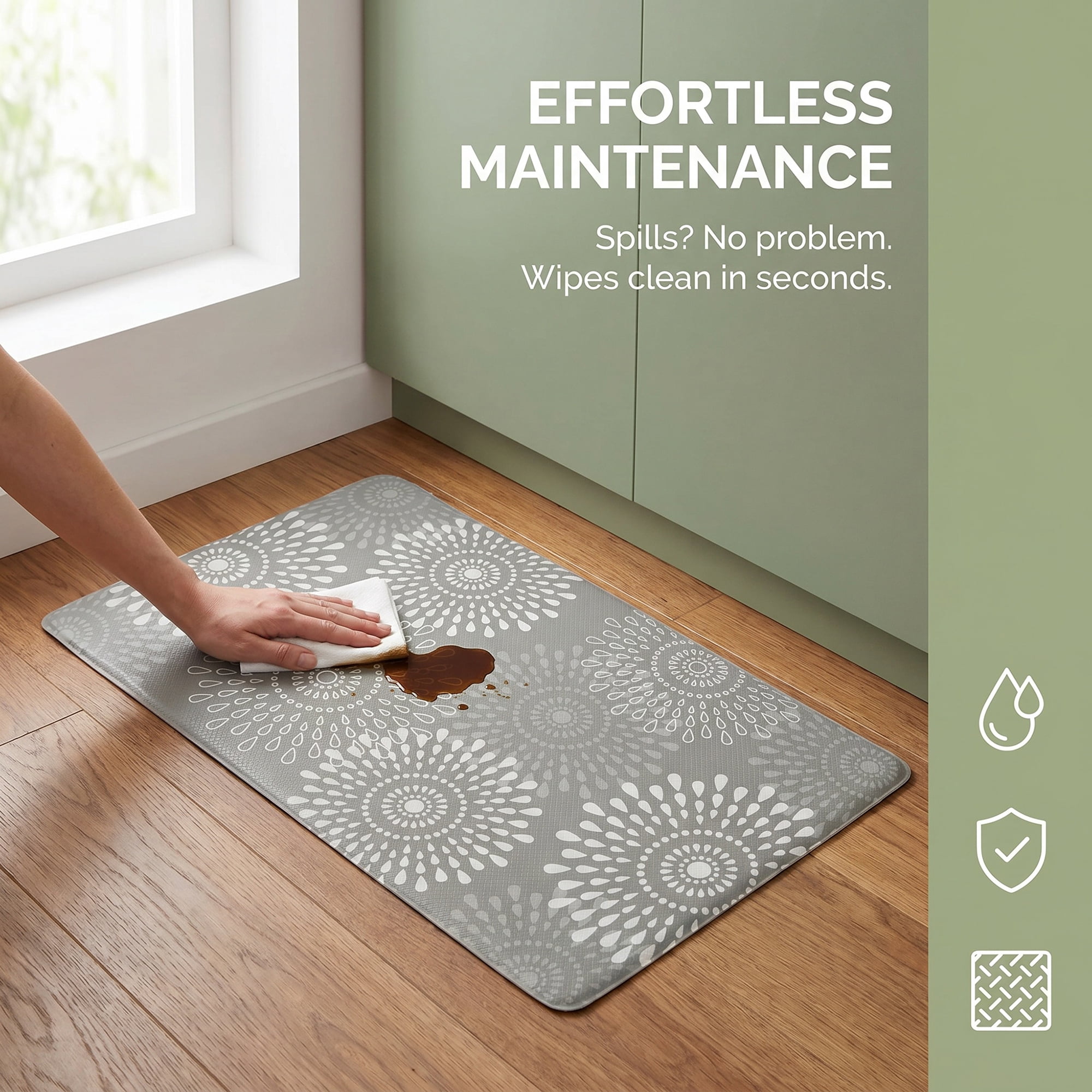 Unique Bargains Cushioned Waterproof Non-Slip Standing Mat Khaki 30" x 17"