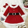 thumbnail image 2 of SuTry Girls Christmas Party Dress Long Sleeve Round Neck Solid Color with Bow Belt and Hairband Set Fall Winter Plush Funny Christmas Clothing for Kids 1-6 Years(Red,3 Years), 2 of 9