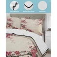 thumbnail image 4 of Quilts Full Size Bedding Set, Spring Cherry Lightweight Quilted Comforter, Vintage Red Flowers Branches Ink Painting Beige Soft Bedspread Coverlet with Pillow Covers for All Season, 78" x 90", 4 of 7