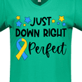 thumbnail image 4 of Inktastic Just Down RIght Perfect Down Syndrome Awareness Ribbon Women's V-Neck T-Shirt, 4 of 5