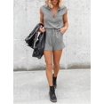 thumbnail image 6 of Sleeveless Women's Casual Shorts Rompers Summer Half Zip Lapel Collar Drawstring Knit One Piece Jumpsuit with Pockets, 6 of 7