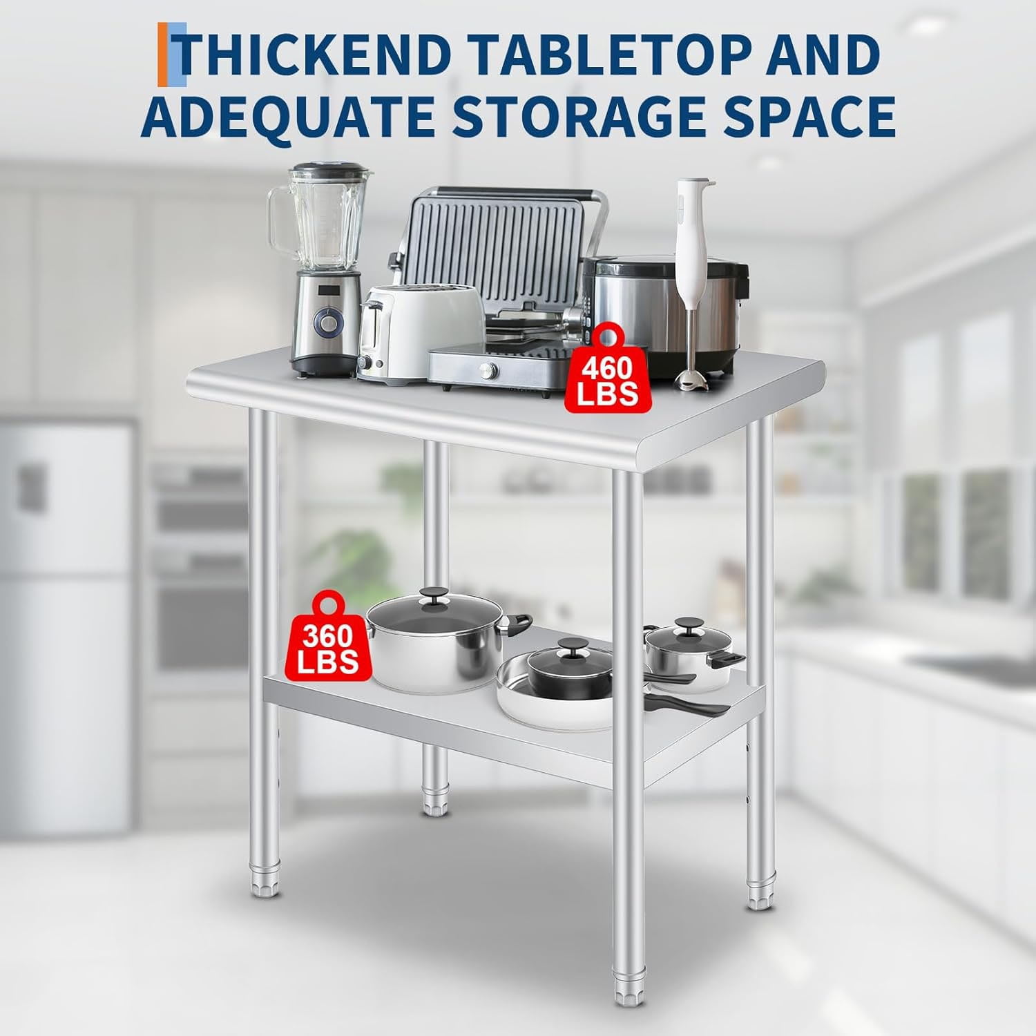 24 x 36 Inches Stainless Steel Prep Table with Backsplash, Adjustable Undershelf and 4 Caster Wheels, Commercial Heavy Duty Table with Adjustable Under Shelf for Outdoor Use,Restaurants,Hotels,Works
