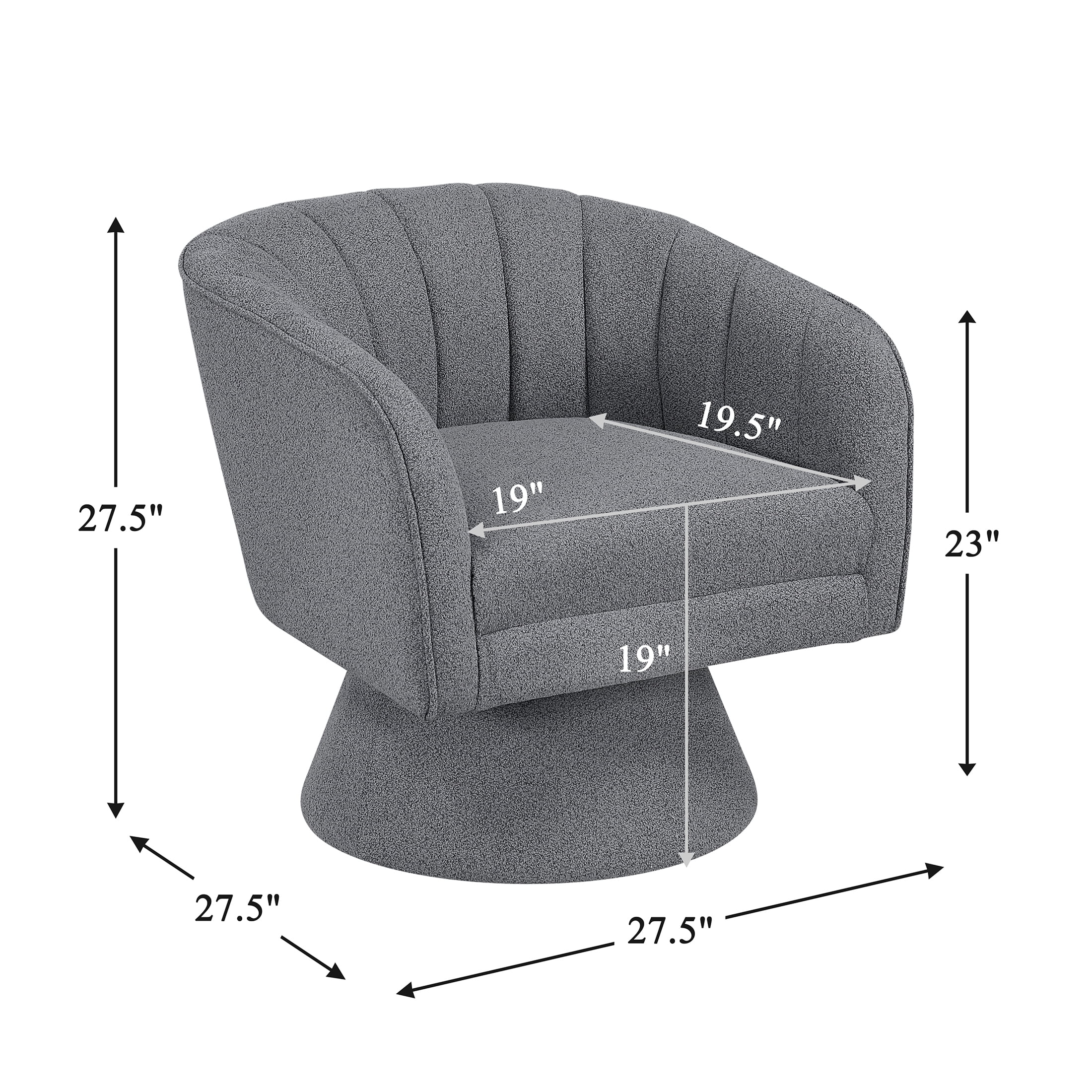 OakvillePark Liora Vale Boucle Swivel Barrel Chair, Dark Gray