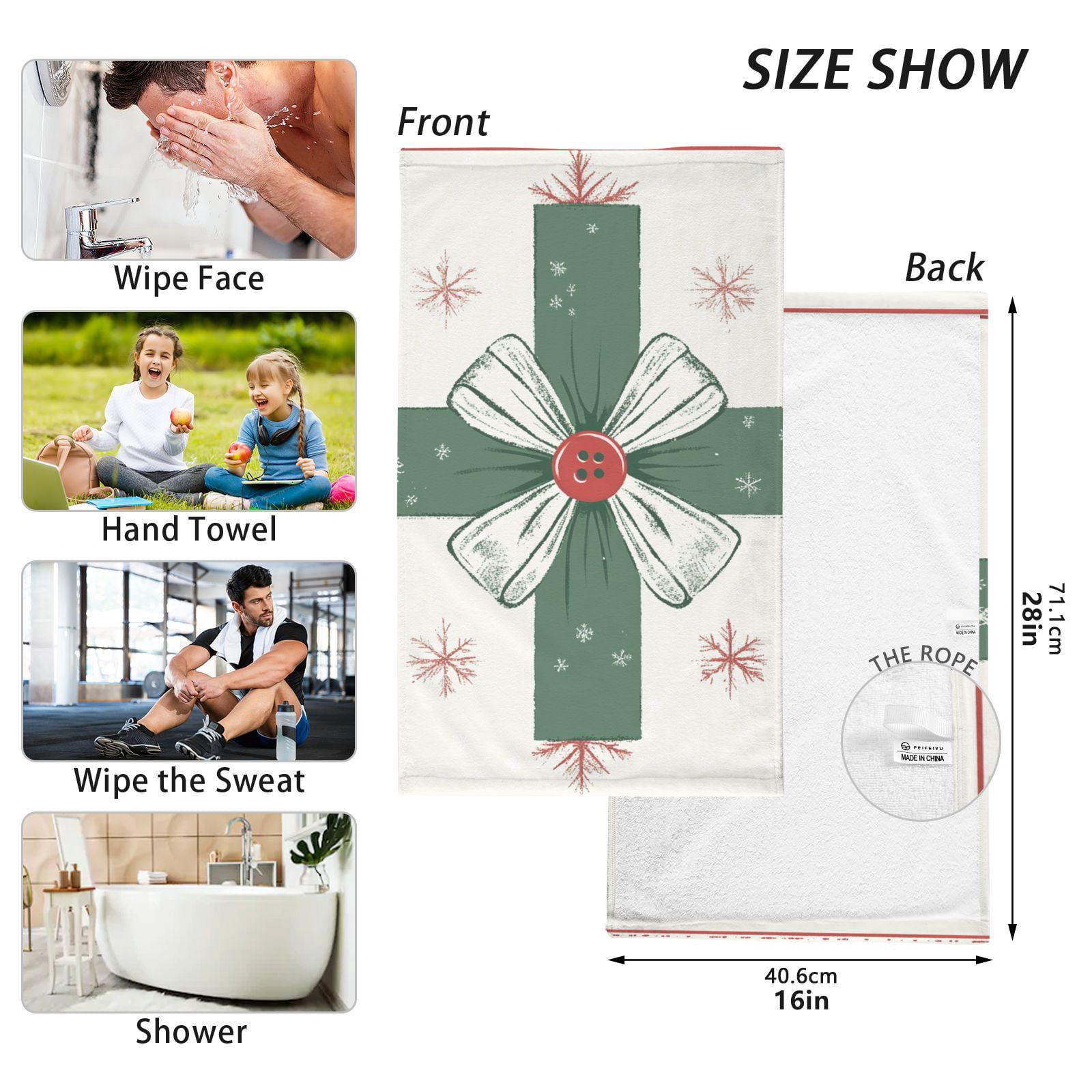 Rural Cross Hand Towels Cotton Bath Towels Large Face Towels Absorbent for Bathroom 2 Packs