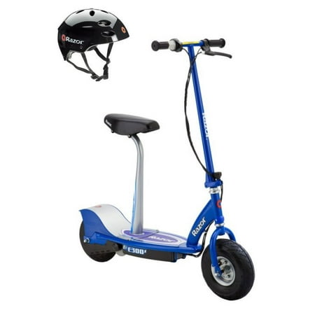 Blue Connect A Scooters - Razor E300S Seated Electric Motorized Scooter (Blue) & Youth Helmet (Black)