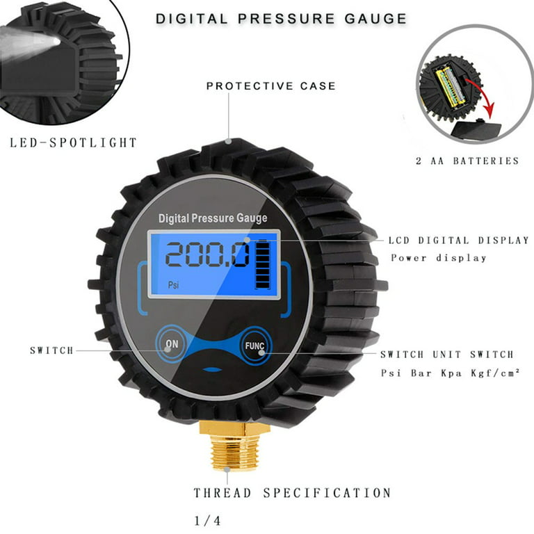 0-200PSI Digital Tyre Tire Air Pressure Gauge LCD Manometer