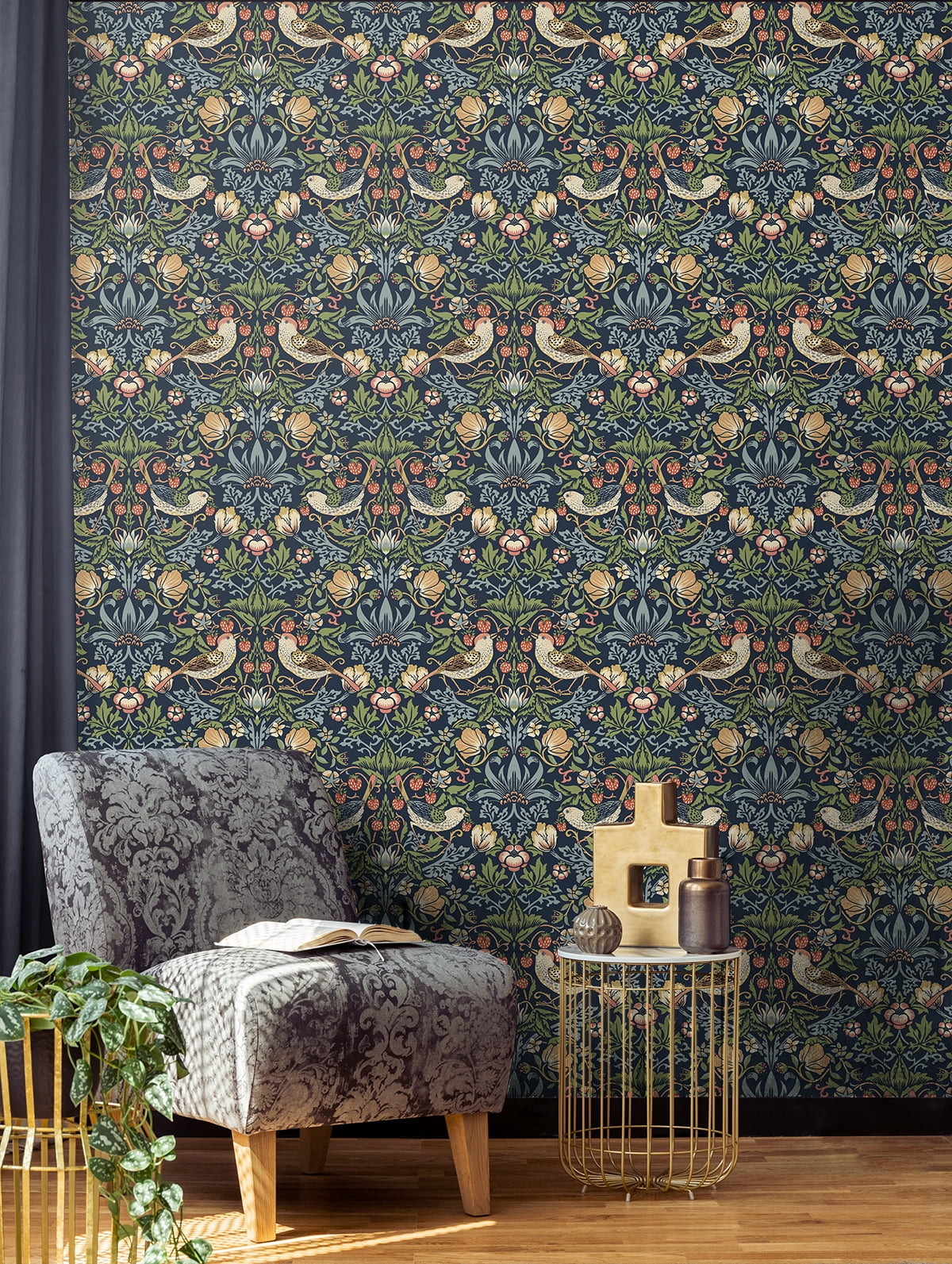 NextWall Midnight Blue Aves Garden Peel and Stick Wallpaper