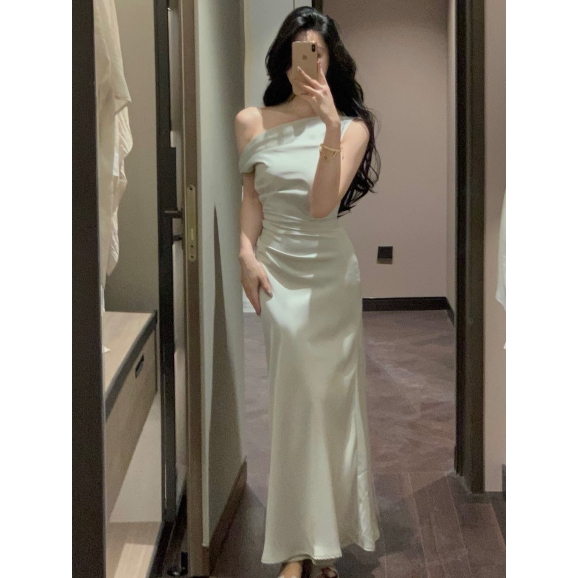 Women Elegant Solid Evening Party Dresses Summer Fashion Korean Graduation Formal  Dress Off Shoulder Slim Vestidos Clothing - Walmart.ca